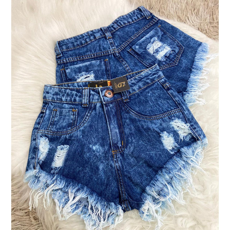 Shorts Jeans Feminino Cintura Alta Moda Blogueira